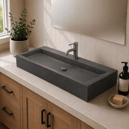 Amador Rectangular Cast Concrete Vessel Sink - Dark Grey