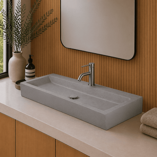 Amador Rectangular Cast Concrete Vessel Sink - Light Grey