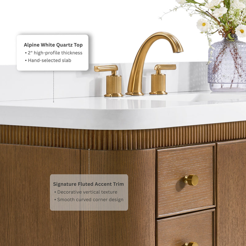 Ancerre Designs VTS-Aston-84-CN-WQZ Aston 84" Chestnut Oak Double Sink Bathroom Vanity with Alpine White Quartz Top - view 3