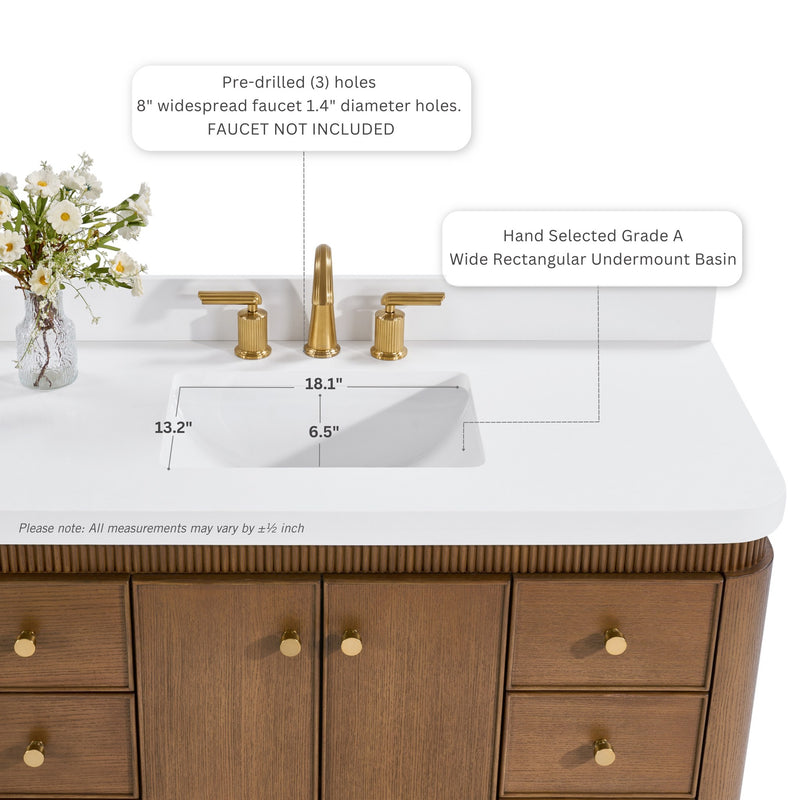 Ancerre Designs VTS-Aston-84-CN-WQZ Aston 84" Chestnut Oak Double Sink Bathroom Vanity with Alpine White Quartz Top - view 4