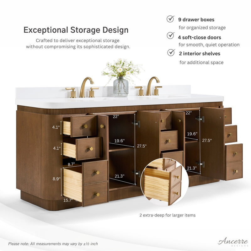 Ancerre Designs VTS-Aston-84-CN-WQZ Aston 84" Chestnut Oak Double Sink Bathroom Vanity with Alpine White Quartz Top - view 5