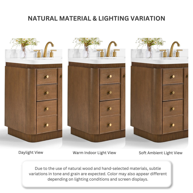 Ancerre Designs VTS-Aston-84-CN-WQZ Aston 84" Chestnut Oak Double Sink Bathroom Vanity with Alpine White Quartz Top - view 9
