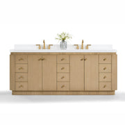 Ancerre Designs VTS-Aston-84-Oak-WQZ Aston 84" American Oak Double Sink Bathroom Vanity with Alpine White Quartz Top