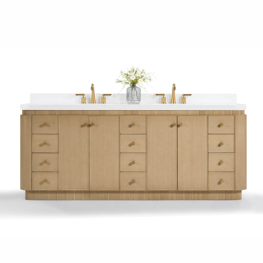Ancerre Designs VTS-Aston-84-Oak-WQZ Aston 84" American Oak Double Sink Bathroom Vanity with Alpine White Quartz Top