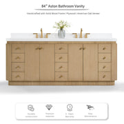 Ancerre Designs VTS-Aston-84-Oak-WQZ Aston 84" American Oak Double Sink Bathroom Vanity with Alpine White Quartz Top - view 2