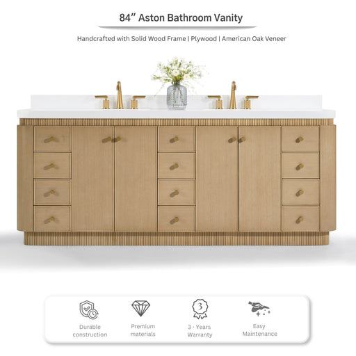 Ancerre Designs VTS-Aston-84-Oak-WQZ Aston 84" American Oak Double Sink Bathroom Vanity with Alpine White Quartz Top - view 2