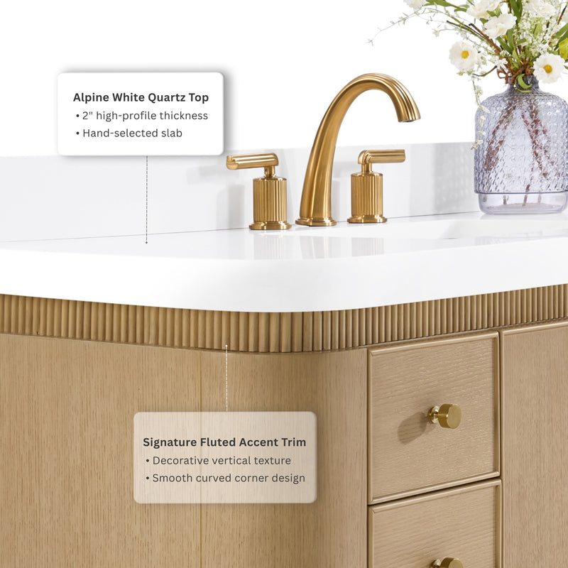 Ancerre Designs VTS-Aston-84-Oak-WQZ Aston 84" American Oak Double Sink Bathroom Vanity with Alpine White Quartz Top - view 3