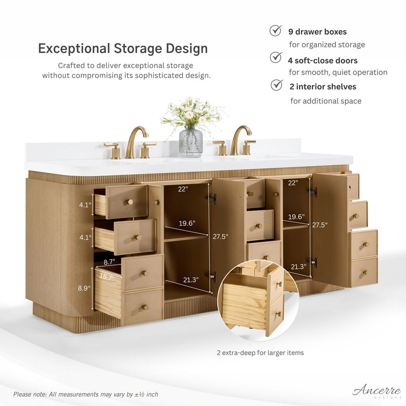 Ancerre Designs VTS-Aston-84-Oak-WQZ Aston 84" American Oak Double Sink Bathroom Vanity with Alpine White Quartz Top - view 5