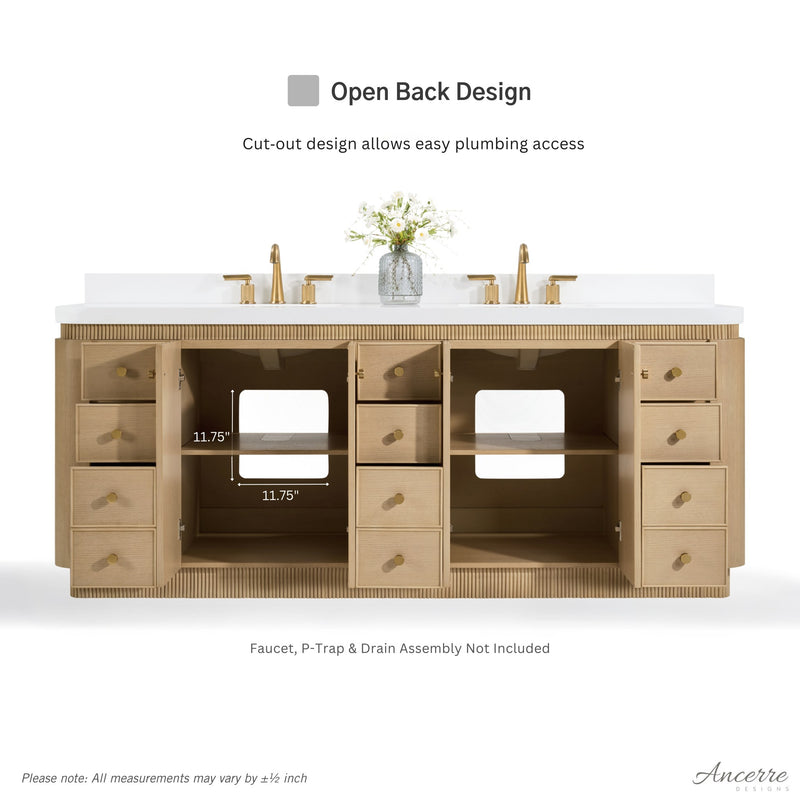 Ancerre Designs VTS-Aston-84-Oak-WQZ Aston 84" American Oak Double Sink Bathroom Vanity with Alpine White Quartz Top - view 8