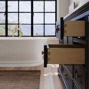 Ancerre Designs VTS-AUDREY-60-BO-CW-GD Audrey 60" Black Onyx Double Sink Bathroom Vanity with Italian Carrara White Marble Top and Gold Hardware - view 4