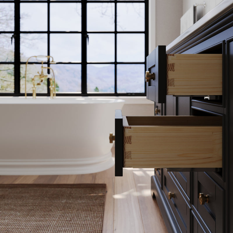 Ancerre Designs VTS-AUDREY-60-BO-CW-GD Audrey 60" Black Onyx Double Sink Bathroom Vanity with Italian Carrara White Marble Top and Gold Hardware - view 4