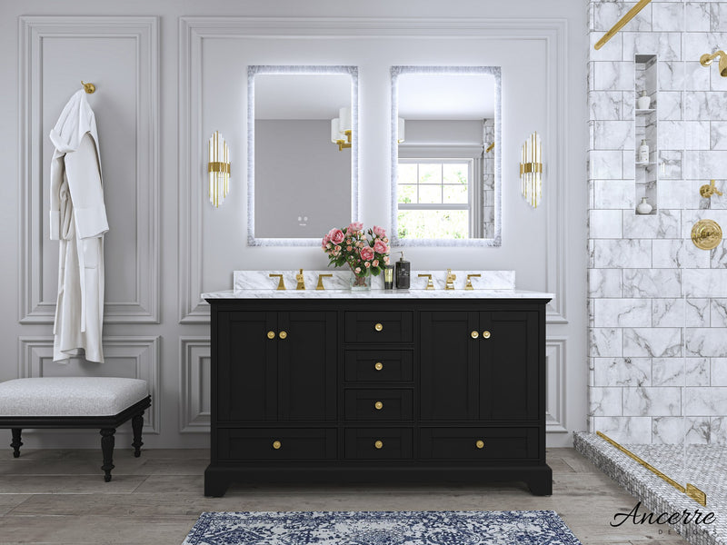 Ancerre Designs VTS-AUDREY-60-BO-CW-GD Audrey 60" Black Onyx Double Sink Bathroom Vanity with Italian Carrara White Marble Top and Gold Hardware - view 5