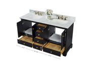 Ancerre Designs VTS-AUDREY-60-BO-CW-GD Audrey 60" Black Onyx Double Sink Bathroom Vanity with Italian Carrara White Marble Top and Gold Hardware - view 9