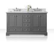 Ancerre Designs VTS-AUDREY-60-SG-CW Audrey 60" Sapphire Gray Double Sink Bathroom Vanity with Italian Carrara White Marble Top and Brushed Nickel Hardware