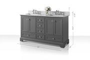 Ancerre Designs VTS-AUDREY-60-SG-CW Audrey 60" Sapphire Gray Double Sink Bathroom Vanity with Italian Carrara White Marble Top and Brushed Nickel Hardware - view 11