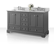 Ancerre Designs VTS-AUDREY-60-SG-CW Audrey 60" Sapphire Gray Double Sink Bathroom Vanity with Italian Carrara White Marble Top and Brushed Nickel Hardware - view 2
