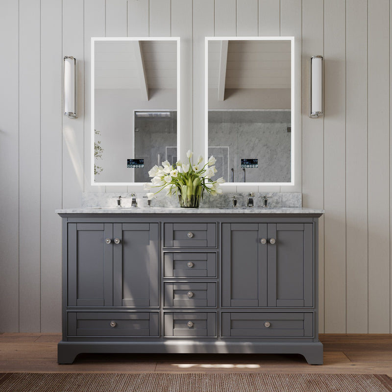 Ancerre Designs VTS-AUDREY-60-SG-CW Audrey 60" Sapphire Gray Double Sink Bathroom Vanity with Italian Carrara White Marble Top and Brushed Nickel Hardware - view 3