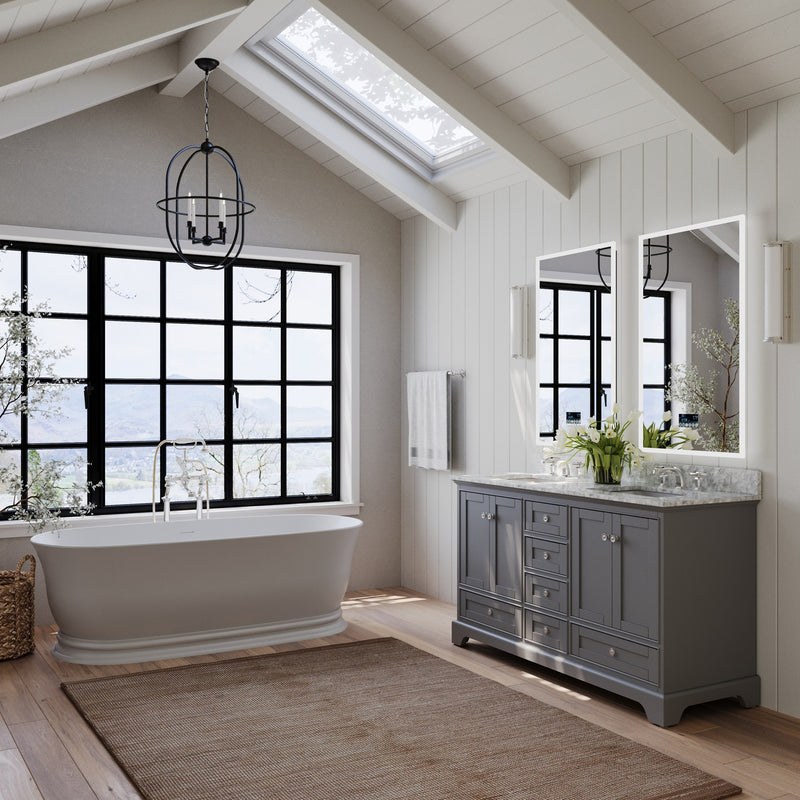 Ancerre Designs VTS-AUDREY-60-SG-CW Audrey 60" Sapphire Gray Double Sink Bathroom Vanity with Italian Carrara White Marble Top and Brushed Nickel Hardware - view 4