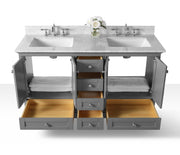 Ancerre Designs VTS-AUDREY-60-SG-CW Audrey 60" Sapphire Gray Double Sink Bathroom Vanity with Italian Carrara White Marble Top and Brushed Nickel Hardware - view 7