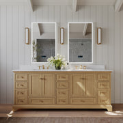 Ancerre Designs VTS-Audrey-84-Oak-WQZ Audrey 84" American Oak Double Sink Bathroom Vanity with Alpine White Quartz Top