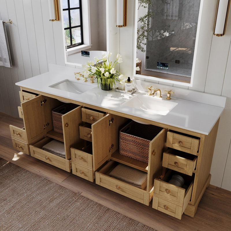 Ancerre Designs VTS-Audrey-84-Oak-WQZ Audrey 84" American Oak Double Sink Bathroom Vanity with Alpine White Quartz Top - view 3