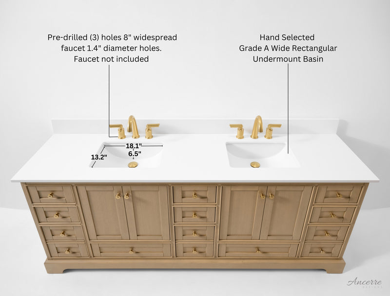 Ancerre Designs VTS-Audrey-84-Oak-WQZ Audrey 84" American Oak Double Sink Bathroom Vanity with Alpine White Quartz Top - view 5