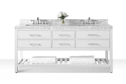 Ancerre Designs VTS-ELIZABETH-72-W-CW Elizabeth 72" White Double Sink Bathroom Vanity with Italian Carrara White Marble Top and Brushed Nickel Hardware