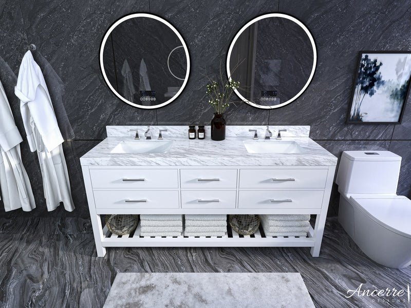 Ancerre Designs VTS-ELIZABETH-72-W-CW Elizabeth 72" White Double Sink Bathroom Vanity with Italian Carrara White Marble Top and Brushed Nickel Hardware - view 10