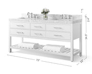 Ancerre Designs VTS-ELIZABETH-72-W-CW Elizabeth 72" White Double Sink Bathroom Vanity with Italian Carrara White Marble Top and Brushed Nickel Hardware - view 11