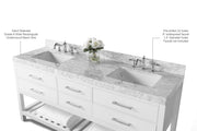 Ancerre Designs VTS-ELIZABETH-72-W-CW Elizabeth 72" White Double Sink Bathroom Vanity with Italian Carrara White Marble Top and Brushed Nickel Hardware - view 12