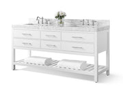 Ancerre Designs VTS-ELIZABETH-72-W-CW Elizabeth 72" White Double Sink Bathroom Vanity with Italian Carrara White Marble Top and Brushed Nickel Hardware - view 2