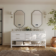 Ancerre Designs VTS-ELIZABETH-72-W-CW Elizabeth 72" White Double Sink Bathroom Vanity with Italian Carrara White Marble Top and Brushed Nickel Hardware - view 3