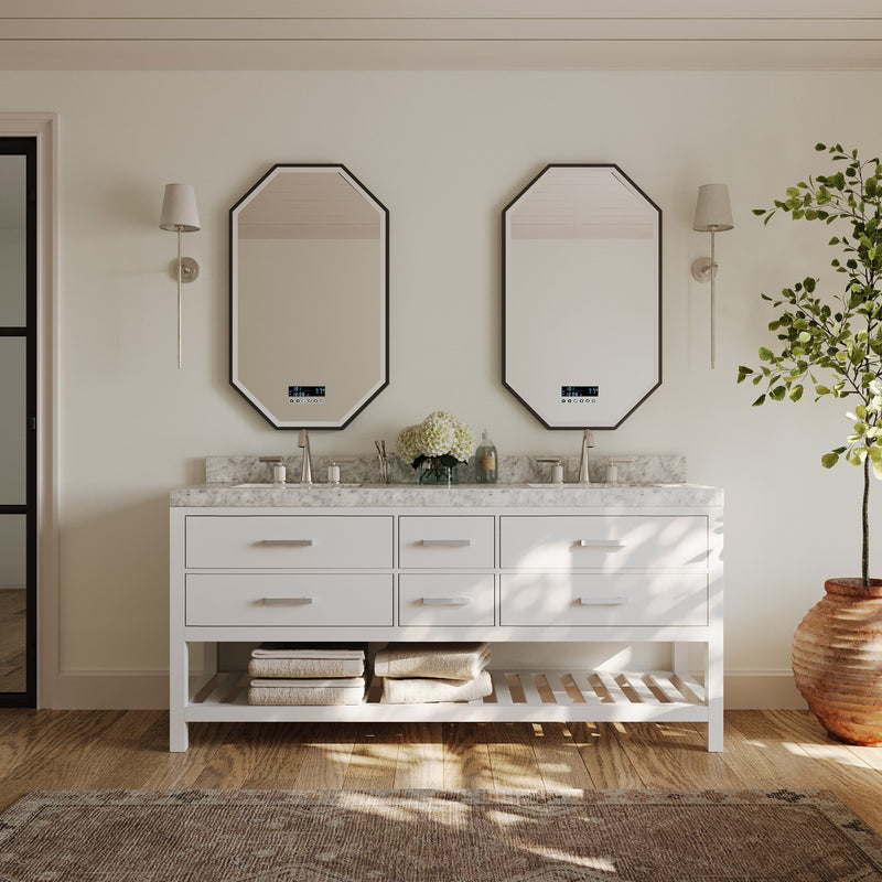 Ancerre Designs VTS-ELIZABETH-72-W-CW Elizabeth 72" White Double Sink Bathroom Vanity with Italian Carrara White Marble Top and Brushed Nickel Hardware - view 3