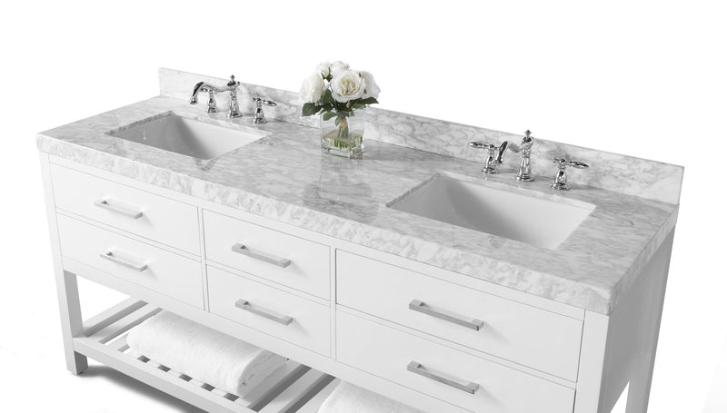 Ancerre Designs VTS-ELIZABETH-72-W-CW Elizabeth 72" White Double Sink Bathroom Vanity with Italian Carrara White Marble Top and Brushed Nickel Hardware - view 7