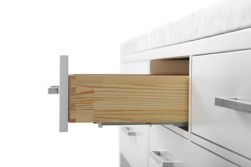 Ancerre Designs VTS-ELIZABETH-72-W-CW Elizabeth 72" White Double Sink Bathroom Vanity with Italian Carrara White Marble Top and Brushed Nickel Hardware - view 9