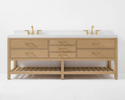 Ancerre Designs VTS-Elizabeth-84-Oak-WQZ Elizabeth 84" American Oak Double Sink Bathroom Vanity with Alpine White Quartz Top