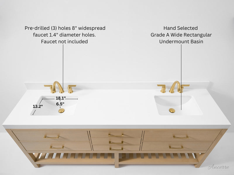Ancerre Designs VTS-Elizabeth-84-Oak-WQZ Elizabeth 84" American Oak Double Sink Bathroom Vanity with Alpine White Quartz Top - view 13