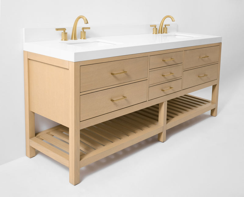 Ancerre Designs VTS-Elizabeth-84-Oak-WQZ Elizabeth 84" American Oak Double Sink Bathroom Vanity with Alpine White Quartz Top - view 2