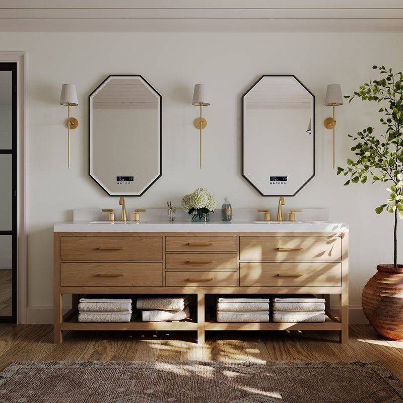 Ancerre Designs VTS-Elizabeth-84-Oak-WQZ Elizabeth 84" American Oak Double Sink Bathroom Vanity with Alpine White Quartz Top - view 3