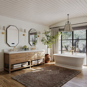 Ancerre Designs VTS-Elizabeth-84-Oak-WQZ Elizabeth 84" American Oak Double Sink Bathroom Vanity with Alpine White Quartz Top - view 4