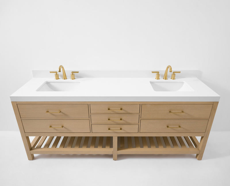 Ancerre Designs VTS-Elizabeth-84-Oak-WQZ Elizabeth 84" American Oak Double Sink Bathroom Vanity with Alpine White Quartz Top - view 6