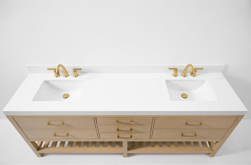 Ancerre Designs VTS-Elizabeth-84-Oak-WQZ Elizabeth 84" American Oak Double Sink Bathroom Vanity with Alpine White Quartz Top - view 7