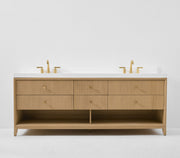 Ancerre Designs VTS-Momo-84-Oak-WQZ Momo 84" American Oak Double Sink Bathroom Vanity with Alpine White Quartz Top
