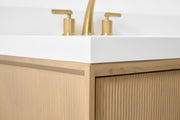 Ancerre Designs VTS-Momo-84-Oak-WQZ Momo 84" American Oak Double Sink Bathroom Vanity with Alpine White Quartz Top - view 11