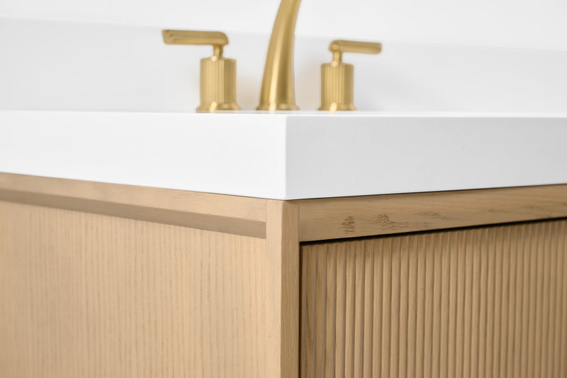 Ancerre Designs VTS-Momo-84-Oak-WQZ Momo 84" American Oak Double Sink Bathroom Vanity with Alpine White Quartz Top - view 11