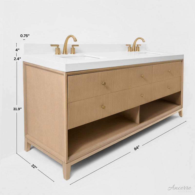 Ancerre Designs VTS-Momo-84-Oak-WQZ Momo 84" American Oak Double Sink Bathroom Vanity with Alpine White Quartz Top - view 13