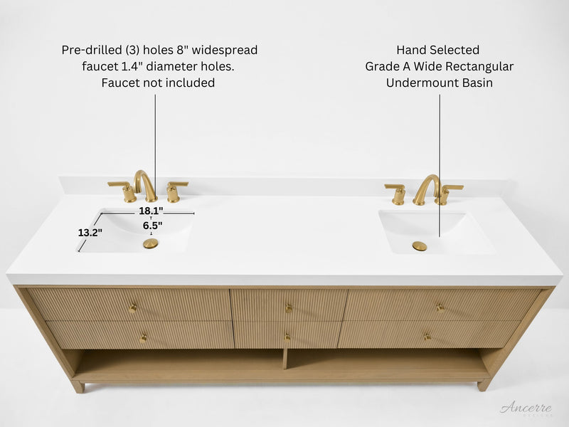 Ancerre Designs VTS-Momo-84-Oak-WQZ Momo 84" American Oak Double Sink Bathroom Vanity with Alpine White Quartz Top - view 14