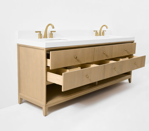Ancerre Designs VTS-Momo-84-Oak-WQZ Momo 84" American Oak Double Sink Bathroom Vanity with Alpine White Quartz Top - view 2