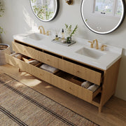 Ancerre Designs VTS-Momo-84-Oak-WQZ Momo 84" American Oak Double Sink Bathroom Vanity with Alpine White Quartz Top - view 5