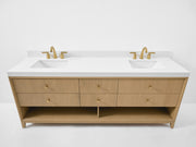 Ancerre Designs VTS-Momo-84-Oak-WQZ Momo 84" American Oak Double Sink Bathroom Vanity with Alpine White Quartz Top - view 6